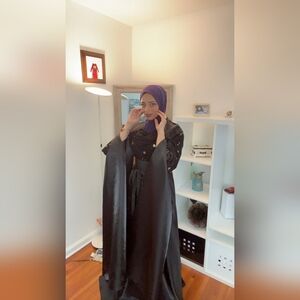 Elegant Black Dress with Purple Hijab